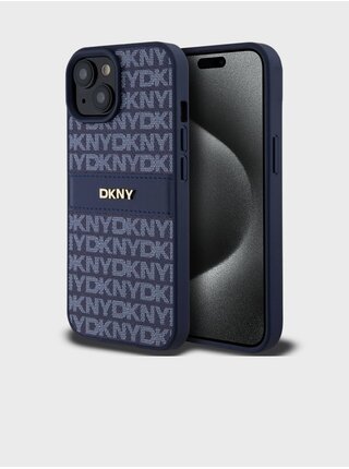 PU Leather Repeat Pattern Tonal Stripe Zadní Kryt pro iPhone 15 Blue DKNY