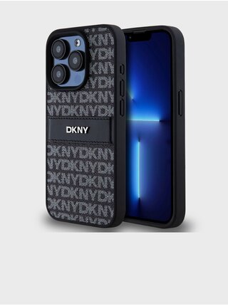 PU Leather Repeat Pattern Tonal Stripe Zadní Kryt pro iPhone 14 Pro Max Black DKNY
