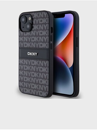 PU Leather Repeat Pattern Tonal Stripe Zadní Kryt pro iPhone 14 Black DKNY