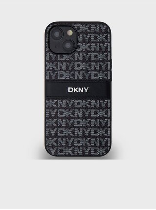 PU Leather Repeat Pattern Tonal Stripe Zadní Kryt pro iPhone 14 Black DKNY
