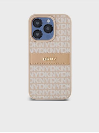 PU Leather Repeat Pattern Tonal Stripe Zadní Kryt pro iPhone 14 Pro Max Pink DKNY