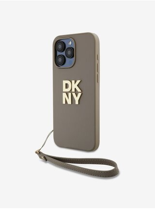 PU Leather Stack Logo Wrist Strap Zadní Kryt pro iPhone 15 Pro Max Beige DKNY