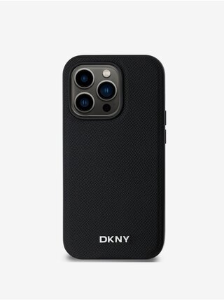 PU Leather Silver Metal Logo Magsafe Zadní Kryt pro iPhone 14 Pro Black DKNY