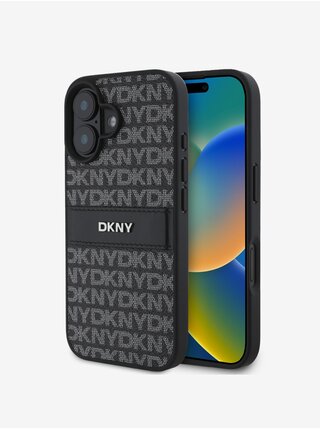 DKNY PU Leather Repeat Pattern Tonal Stripe Zadní Kryt pro iPhone 16 Plus Black