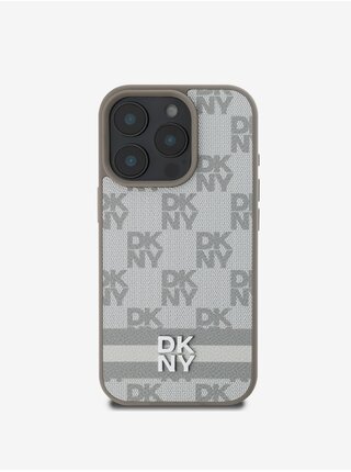 DKNY PU Leather Checkered Pattern and Stripe Zadní Kryt pro iPhone 16 Pro Max Beige