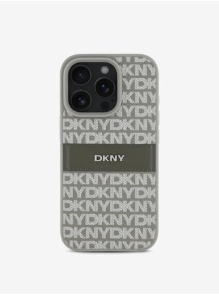 DKNY PU Leather Repeat Pattern Tonal Stripe Zadní Kryt pro iPhone 16 Pro Beige