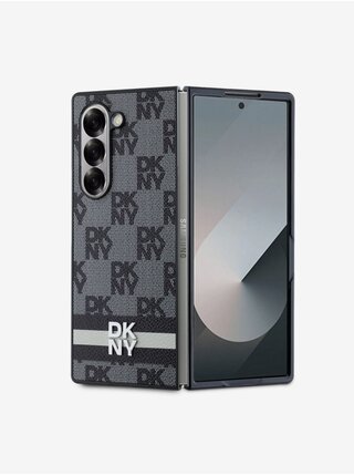 DKNY PU Leather Checkered Pattern and Stripe Zadní Kryt pro Samsung Galaxy Z Fold 6 Black