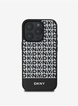 DKNY PU Leather Repeat Pattern Bottom Stripe MagSafe Zadní Kryt pro iPhone 16 Pro Black