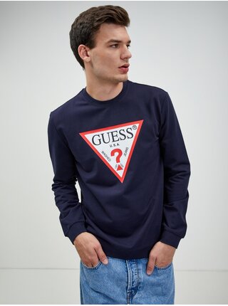 Tmavomodré pánske tričko s dlhým rukávom Guess Audley