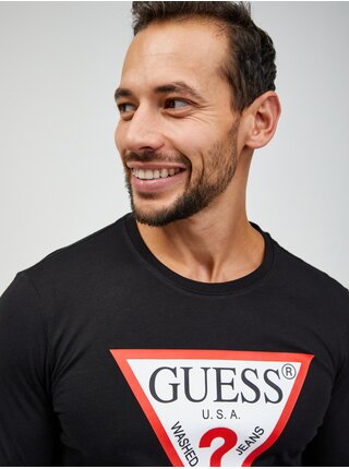 Černé pánské tričko s dlouhým rukávem Guess