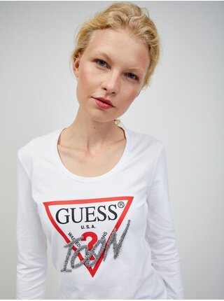 Bílé dámské tričko s dlouhým rukávem Guess