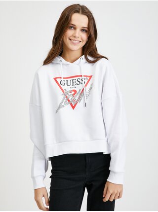 Biela dámska oversize mikina s kapucňou Guess