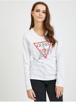 Bílé dámské tričko s dlouhým rukávem Guess Icon