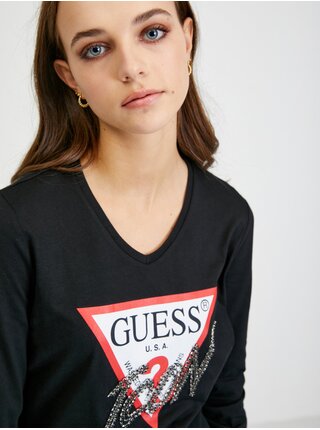Černé dámské tričko s dlouhým rukávem Guess Icon