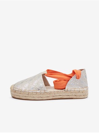 Oranžovo-stříbrné dámské vzorované espadrilky na zavazování Guess Jalene 3