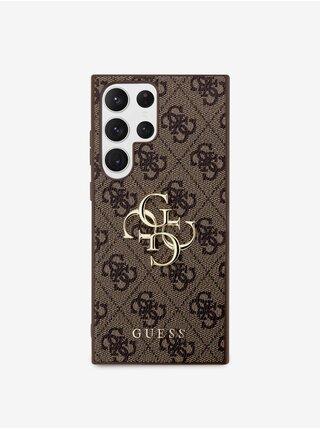 Guess PU 4G Metal Logo Zadní Kryt pro Samsung Galaxy S23 Ultra Brown
