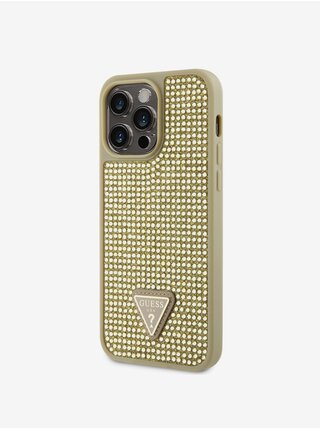 Guess Rhinestones Triangle Metal Logo Kryt pro iPhone 15 Pro Max Gold