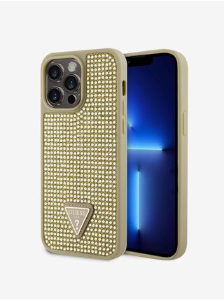 Guess Rhinestones Triangle Metal Logo Kryt pro iPhone 15 Pro Max Gold