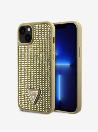 Guess Rhinestones Triangle Metal Logo Kryt pro iPhone 15 Gold