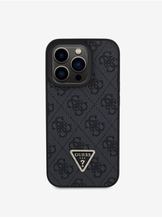 Guess PU 4G Strass Triangle Metal Logo Zadní Kryt pro iPhone 15 Pro Black