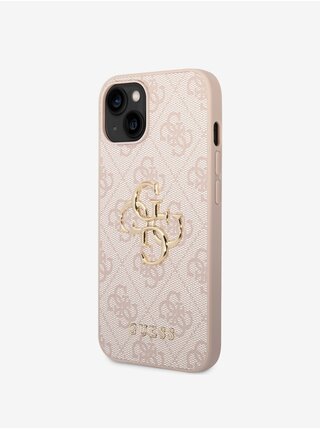 Guess PU 4G Metal Logo Zadní Kryt pro iPhone 15 Pink