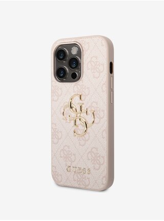 Guess PU 4G Metal Logo Zadní Kryt pro iPhone 15 Pro Pink