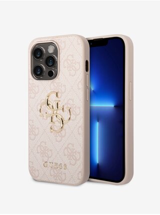 Guess PU 4G Metal Logo Zadní Kryt pro iPhone 15 Pro Pink