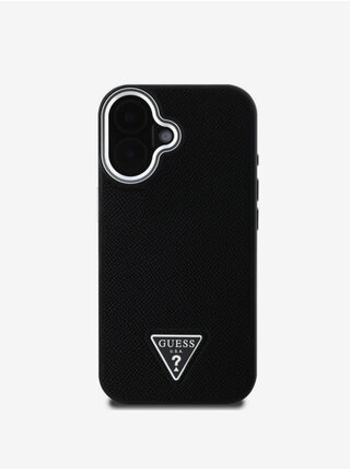 Guess PU Grained Triangle Logo Zadní Kryt pro iPhone 16 Black
