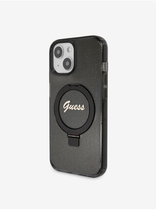 Guess IML Ring Stand Glitter MagSafe Zadní Kryt pro iPhone 15 Black