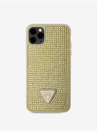 Guess Rhinestones Triangle Metal Logo Kryt pro iPhone 11 Pro Max Gold
