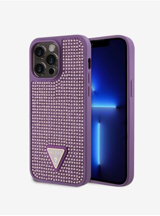 Guess Rhinestones Triangle Metal Logo Kryt pro iPhone 15 Pro Max Purple