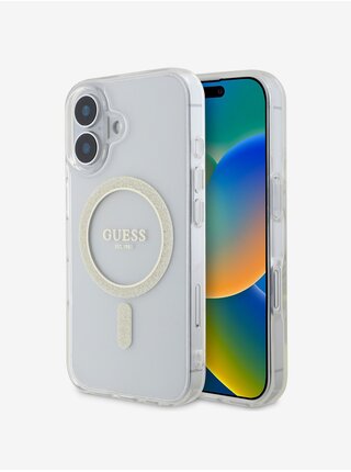 Guess IML Glitter Ring MagSafe Zadní Kryt pro iPhone 16 Plus Transparent