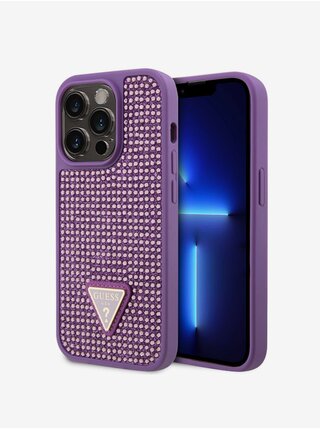 Guess Rhinestones Triangle Metal Logo Kryt pro iPhone 15 Pro Purple