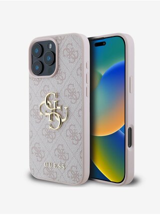 Guess PU 4G Metal Logo Zadní Kryt pro iPhone 16 Pro Pink
