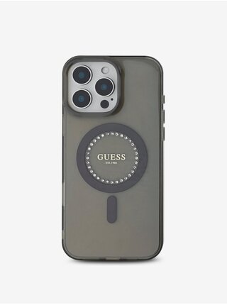 Guess IML Rhinestones Ring MagSafe Zadní Kryt pro iPhone 16 Pro Max Black
