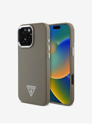 Guess PU Grained Triangle Logo Zadní Kryt pro iPhone 16 Pro Max Brown