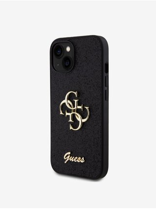 Guess PU Fixed Glitter 4G Metal Logo Zadní Kryt pro iPhone 13 Black