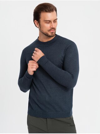 Pánský pletený poloviční rolák s viskózou - tmavě modrý V4 OM-SWTN-0125 Ombre Clothing