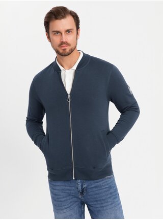 Pánská strukturovaná pletená mikina s límečkem - grafitová melanž V1 OM-SSNZ-0149 Ombre Clothing