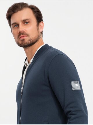 Pánská strukturovaná pletená mikina s límečkem - grafitová melanž V1 OM-SSNZ-0149 Ombre Clothing