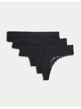Krajková tanga s technologií Flexifit™, sada 3 ks Marks & Spencer černá