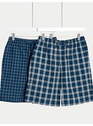 Kostkované pyžamové šortky z čisté bavlny, 2 ks v balení Marks & Spencer modrá
