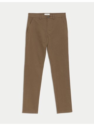 Strečové chino kalhoty úzkého střihu Marks & Spencer hnědá