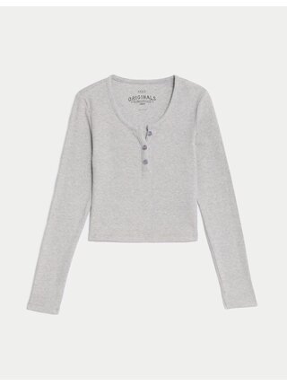 Žebrovaný top s knoflíky a vysokým podílem bavlny (6–16 let) Marks & Spencer šedá