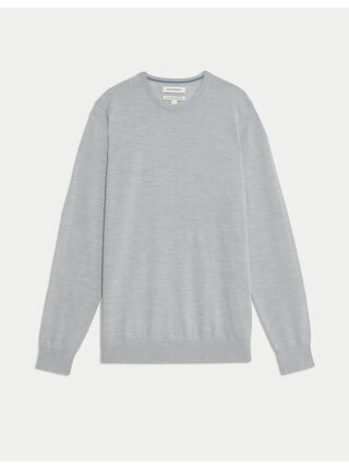 Svetr ke krku z čisté extra jemné vlny merino Marks & Spencer šedá