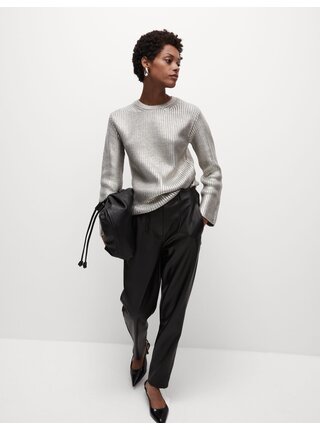 Žebrovaný metalický svetr s kulatým výstřihem Marks & Spencer stříbrná