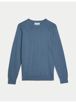 Svetr z čisté bavlny, s výstřihem ke krku Marks & Spencer modrá