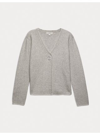 Kardigan z měkkoučké příze s knoflíky na přední straně a výstřihem do V Marks & Spencer šedá