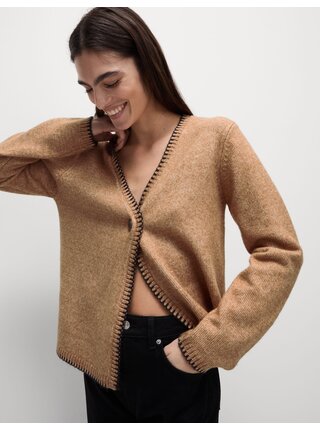 Kardigan z měkkoučké příze s knoflíky na přední straně a výstřihem do V Marks & Spencer hnědá
