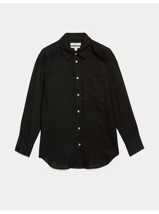 Oversized košile ve stylu Girlfriend s límečkem, z čistého lnu Marks & Spencer černá